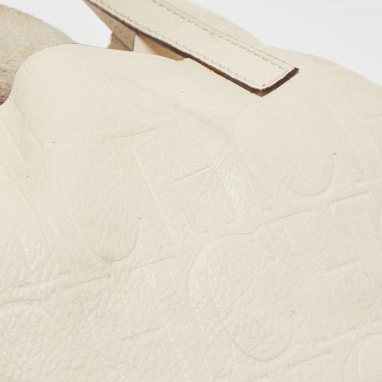 Pre Owned CH Carolina Herrera Off White Monogram Embossed Leather Matryoshka Tote