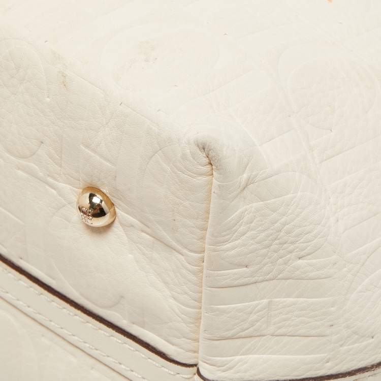 Pre Owned CH Carolina Herrera Off White Monogram Embossed Leather Matryoshka Tote