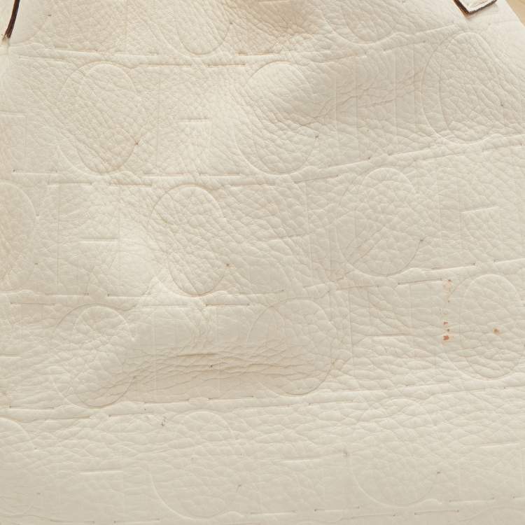 Pre Owned CH Carolina Herrera Off White Monogram Embossed Leather Matryoshka Tote