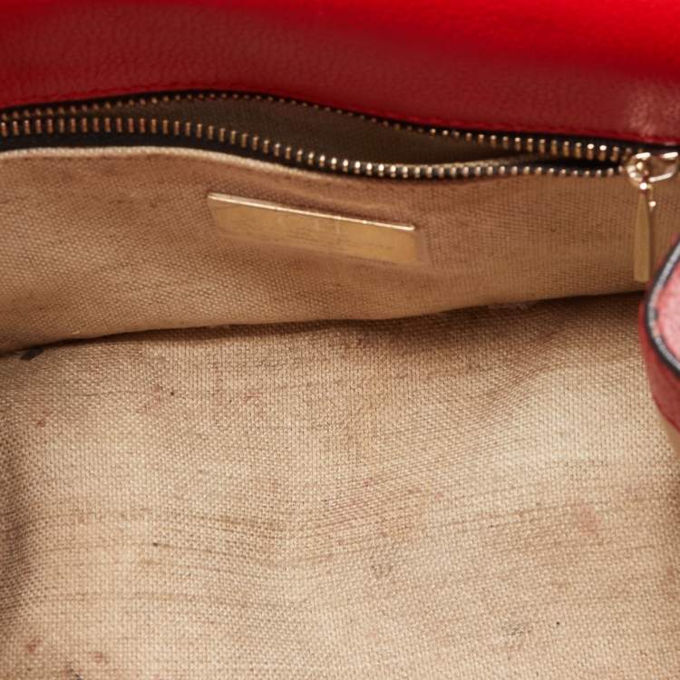 Pre Owned CH Carolina Herrera Red Monogram Leather Flap Top Handle Bag