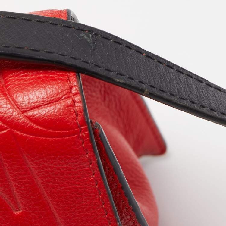 Pre Owned CH Carolina Herrera Red Monogram Leather Flap Top Handle Bag
