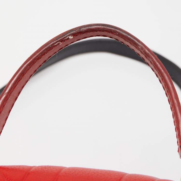 Pre Owned CH Carolina Herrera Red Monogram Leather Flap Top Handle Bag