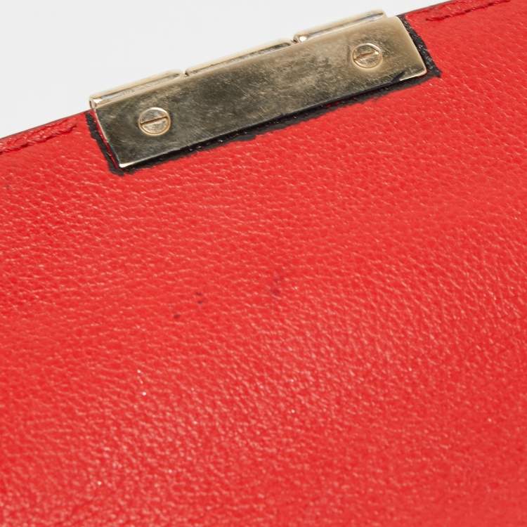 Pre Owned CH Carolina Herrera Red Monogram Leather Flap Top Handle Bag