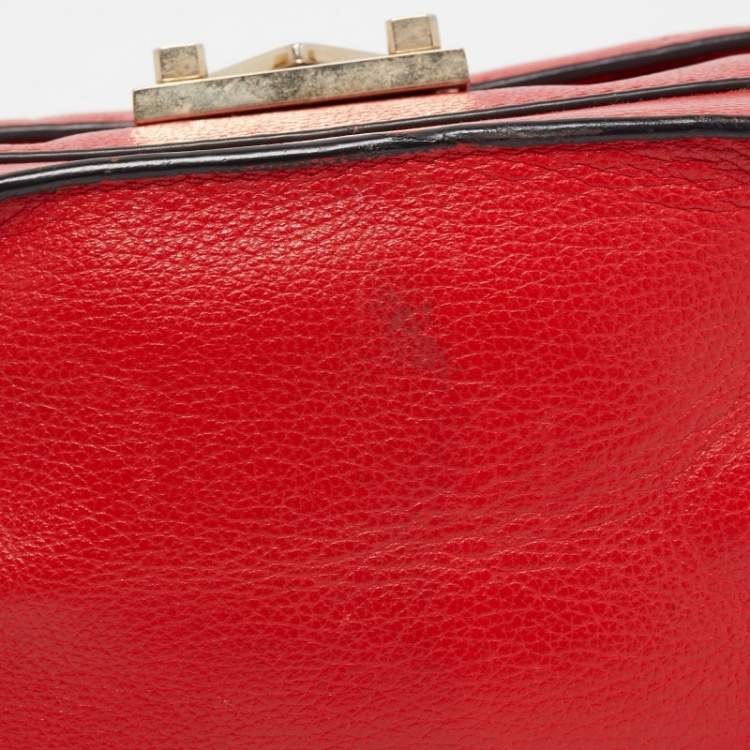 Pre Owned CH Carolina Herrera Red Monogram Leather Flap Top Handle Bag