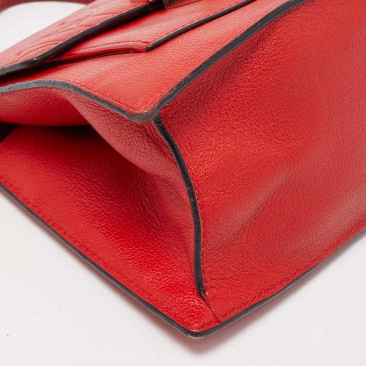 Pre Owned CH Carolina Herrera Red Monogram Leather Flap Top Handle Bag