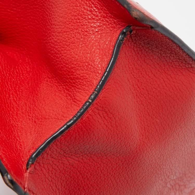 Pre Owned CH Carolina Herrera Red Monogram Leather Flap Top Handle Bag