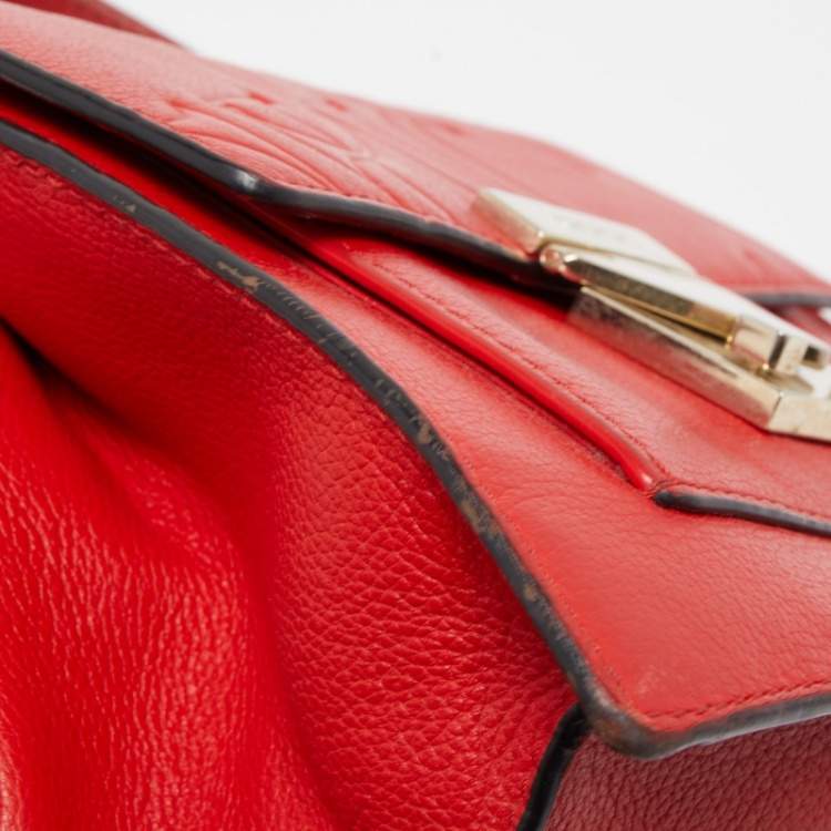 Pre Owned CH Carolina Herrera Red Monogram Leather Flap Top Handle Bag