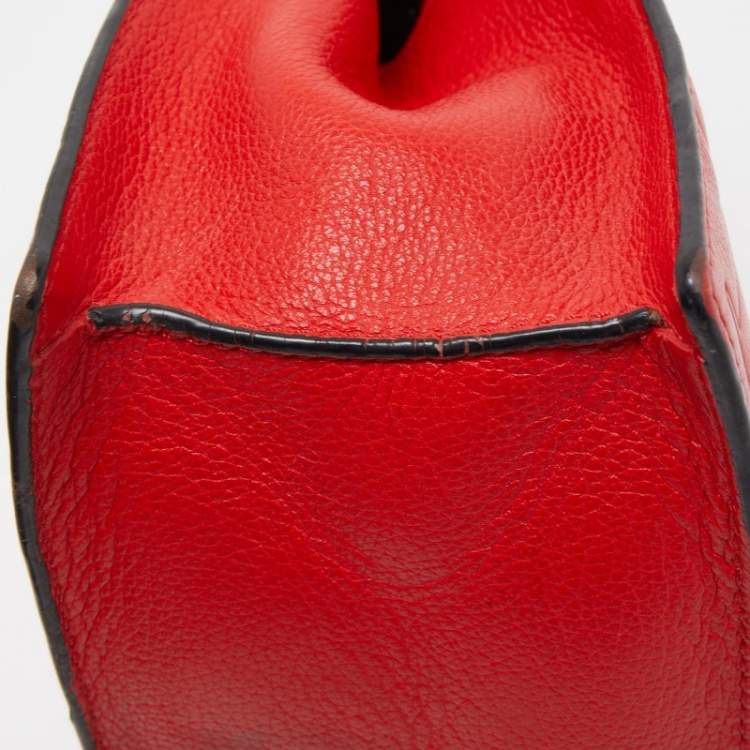 Pre Owned CH Carolina Herrera Red Monogram Leather Flap Top Handle Bag