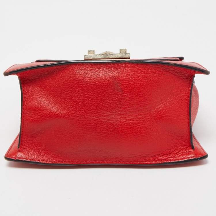 Pre Owned CH Carolina Herrera Red Monogram Leather Flap Top Handle Bag