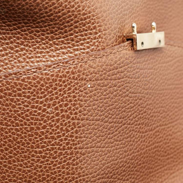 Pre Owned CH Carolina Herrera Brown Leather Minuetto Flap Top Handle Bag