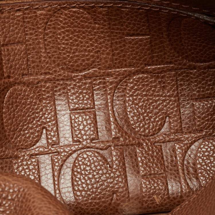 Pre Owned CH Carolina Herrera Brown Leather Minuetto Flap Top Handle Bag