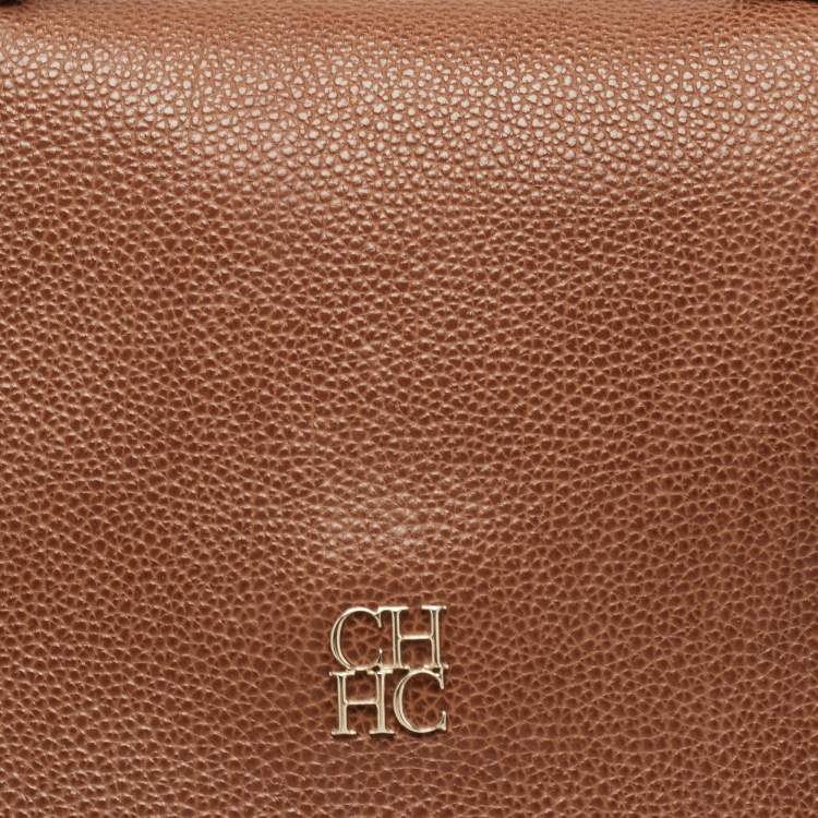 Pre Owned CH Carolina Herrera Brown Leather Minuetto Flap Top Handle Bag