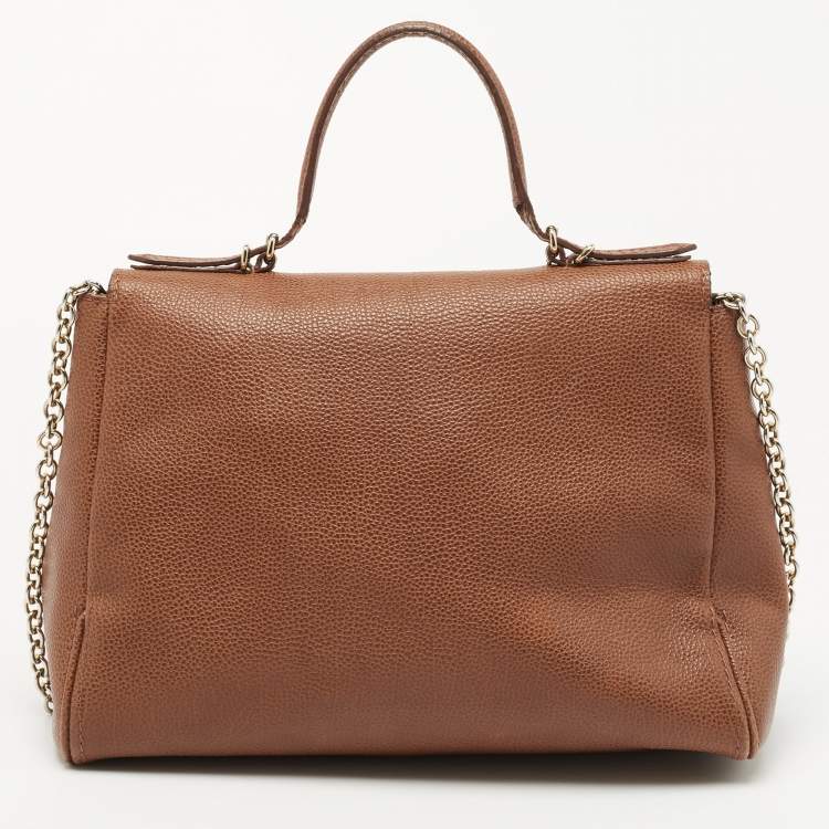 Pre Owned CH Carolina Herrera Brown Leather Minuetto Flap Top Handle Bag