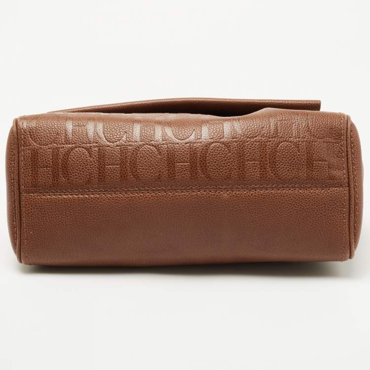 Pre Owned CH Carolina Herrera Brown Leather Minuetto Flap Top Handle Bag