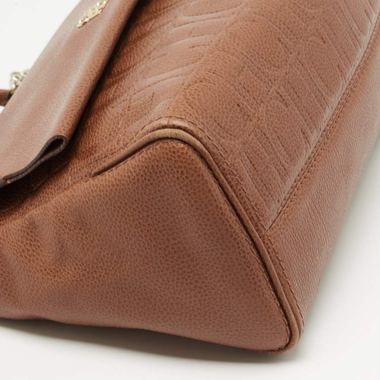 Pre Owned CH Carolina Herrera Brown Leather Minuetto Flap Top Handle Bag