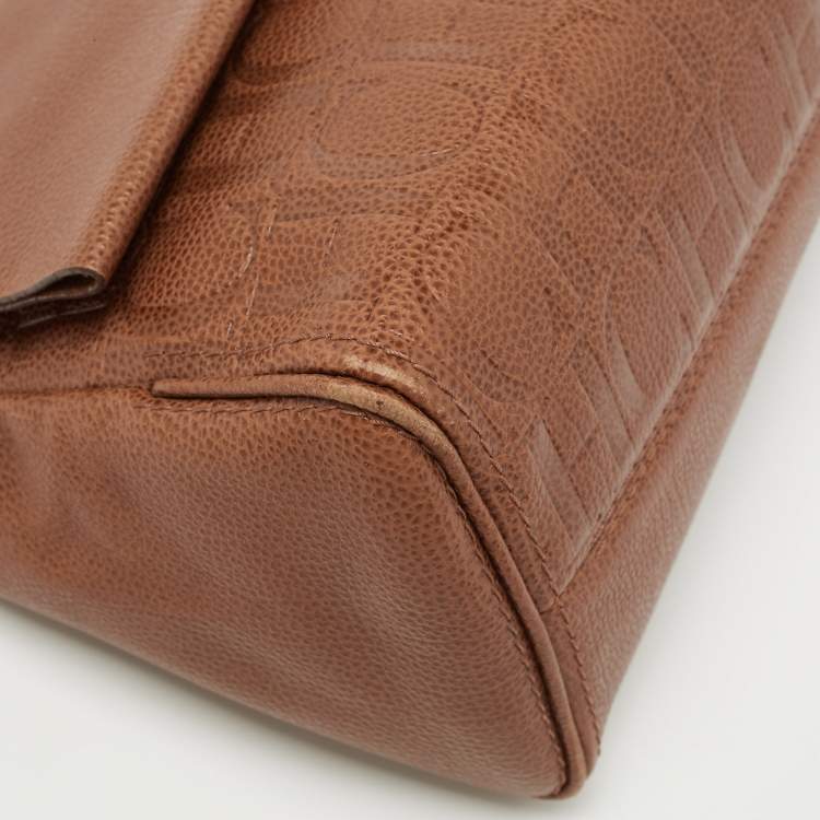 Pre Owned CH Carolina Herrera Brown Leather Minuetto Flap Top Handle Bag