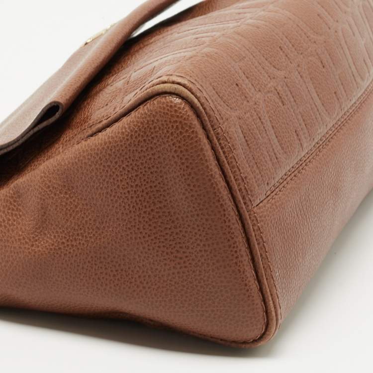 Pre Owned CH Carolina Herrera Brown Leather Minuetto Flap Top Handle Bag