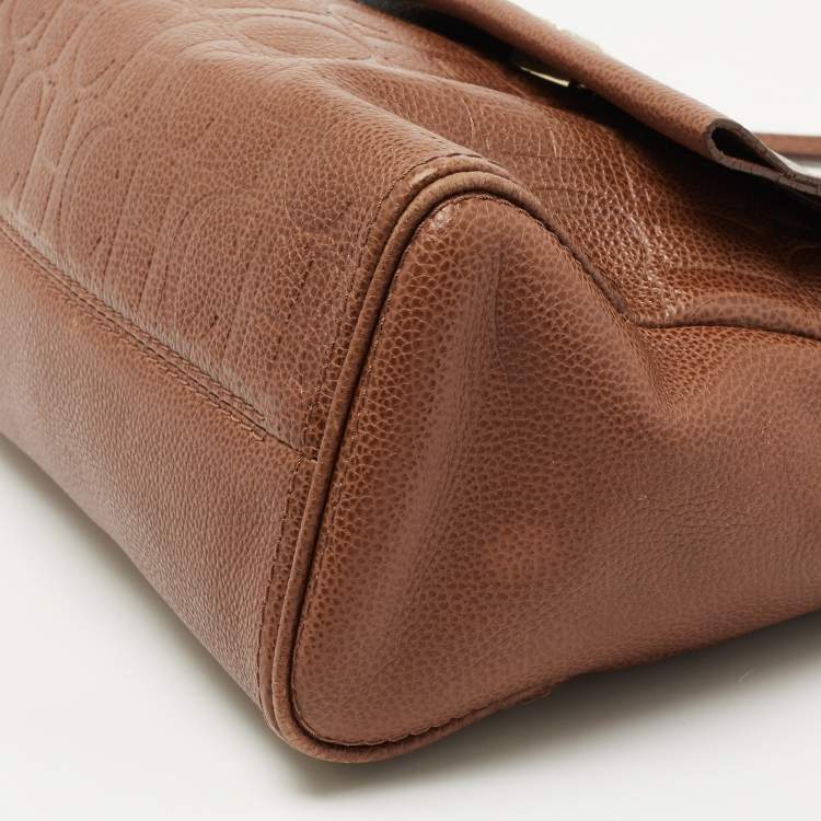 Pre Owned CH Carolina Herrera Brown Leather Minuetto Flap Top Handle Bag