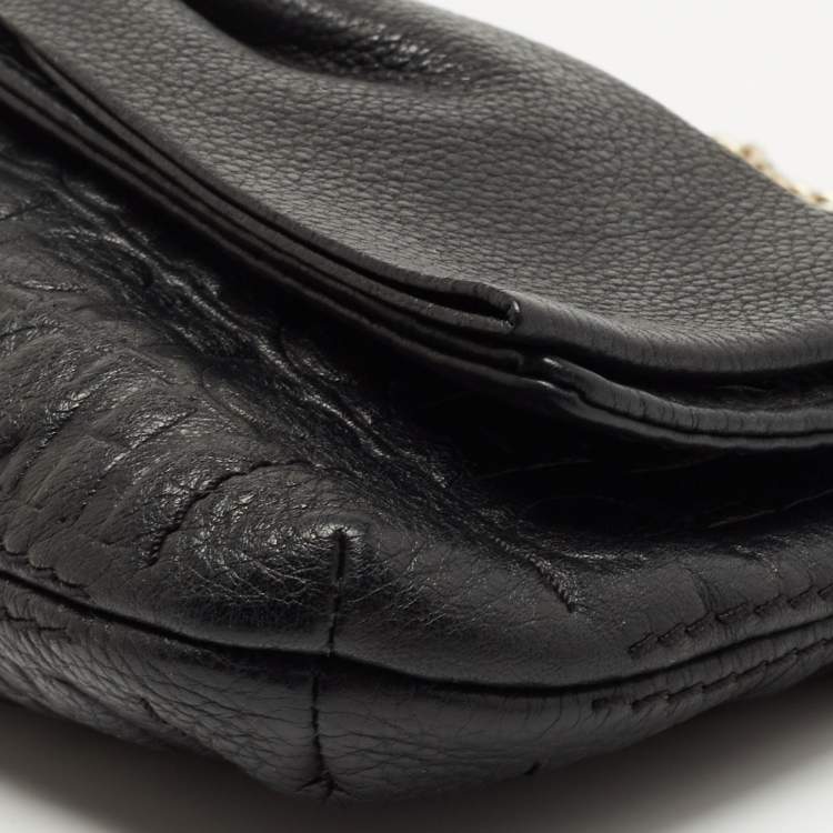 Pre Owned CH Carolina Herrera Black Monogram Embossed Leather Bow Chain Clutch