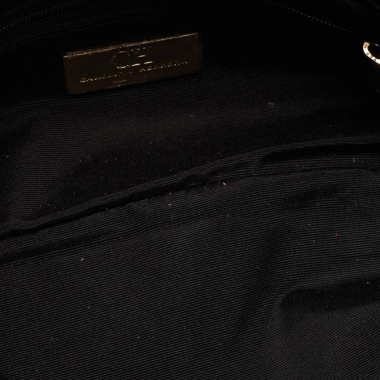 Pre Owned CH Carolina Herrera Black Monogram Embossed Leather Bow Chain Clutch