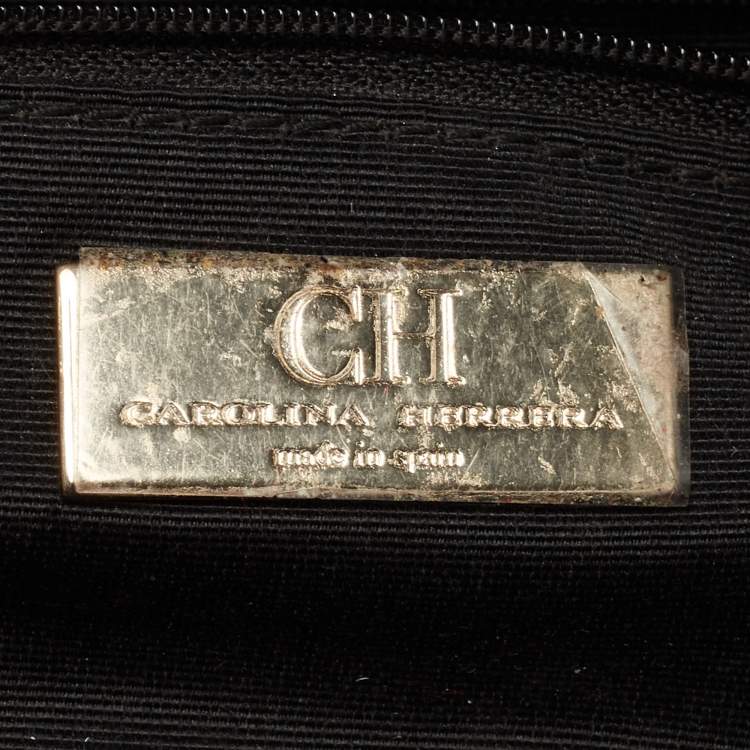 Pre Owned CH Carolina Herrera Black Monogram Embossed Leather Bow Chain Clutch
