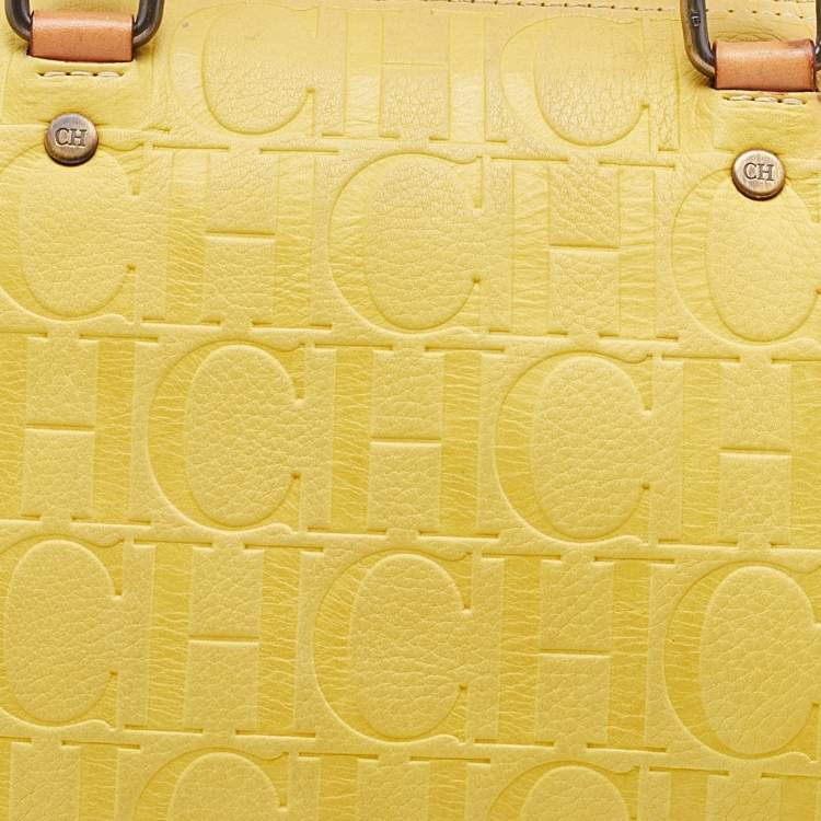 Pre Owned CH Carolina Herrera Yellow Leather Andy Boston Bag