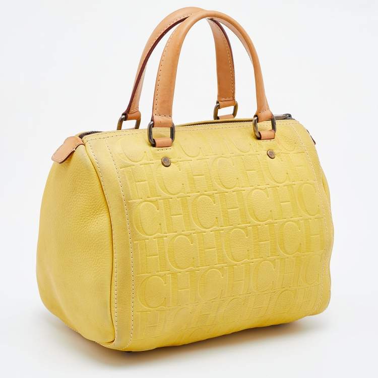 Pre Owned CH Carolina Herrera Yellow Leather Andy Boston Bag