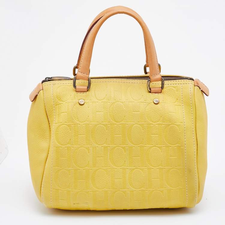 Pre Owned CH Carolina Herrera Yellow Leather Andy Boston Bag