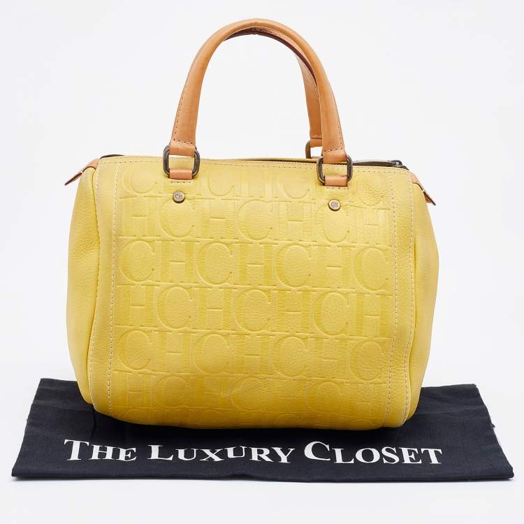 Pre Owned CH Carolina Herrera Yellow Leather Andy Boston Bag