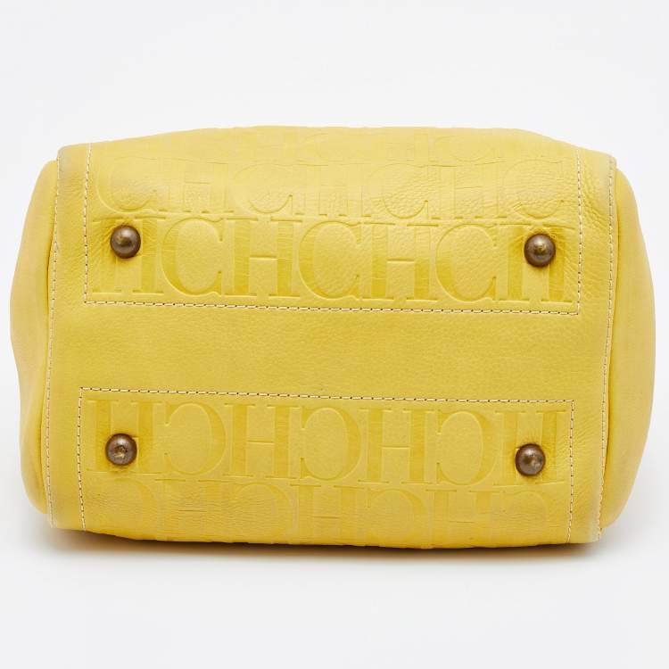 Pre Owned CH Carolina Herrera Yellow Leather Andy Boston Bag