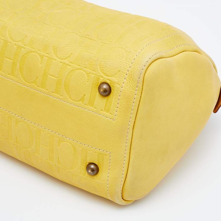 Pre Owned CH Carolina Herrera Yellow Leather Andy Boston Bag