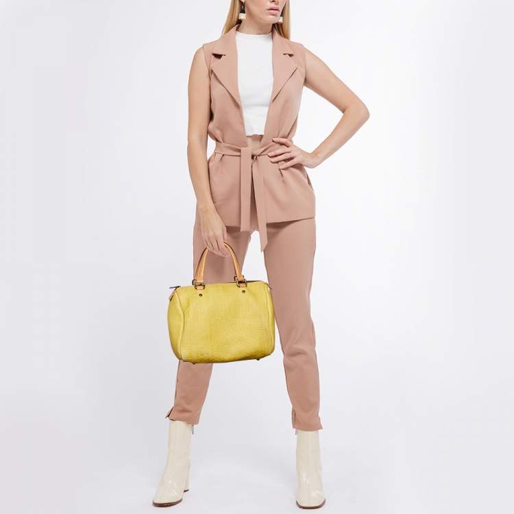 Pre Owned CH Carolina Herrera Yellow Leather Andy Boston Bag