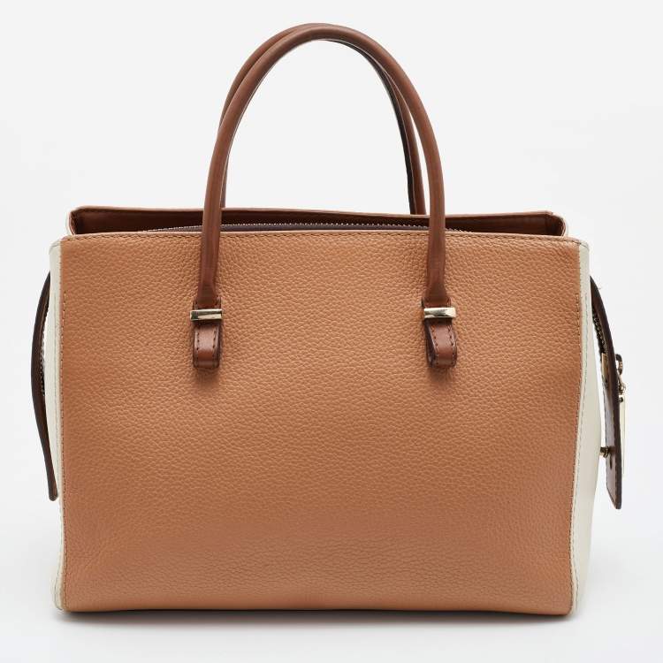 Pre Owned CH Carolina Herrera Brown/Cream Leather Top Zip Tote 