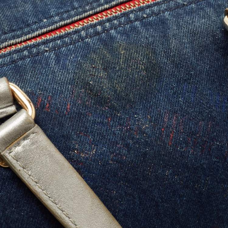 Pre Owned CH Carolina Herrera Blue Monogram Denim Andy Boston Bag