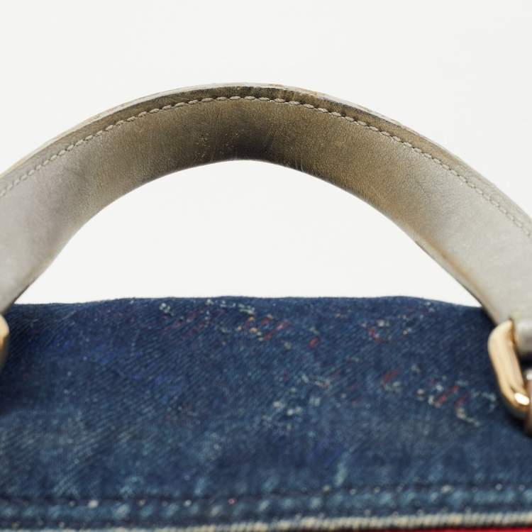 Pre Owned CH Carolina Herrera Blue Monogram Denim Andy Boston Bag