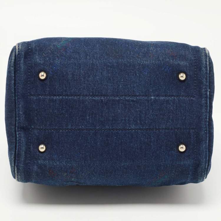 Pre Owned CH Carolina Herrera Blue Monogram Denim Andy Boston Bag