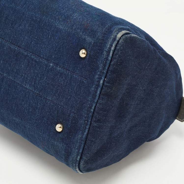 Pre Owned CH Carolina Herrera Blue Monogram Denim Andy Boston Bag