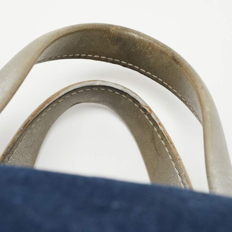 Pre Owned CH Carolina Herrera Blue Monogram Denim Andy Boston Bag