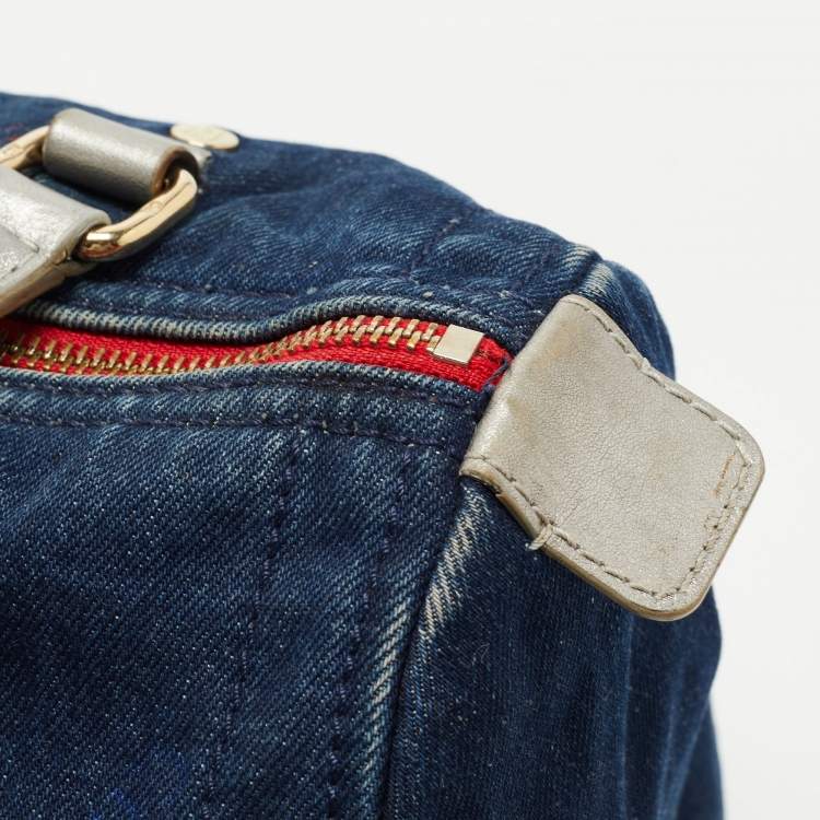 Pre Owned CH Carolina Herrera Blue Monogram Denim Andy Boston Bag