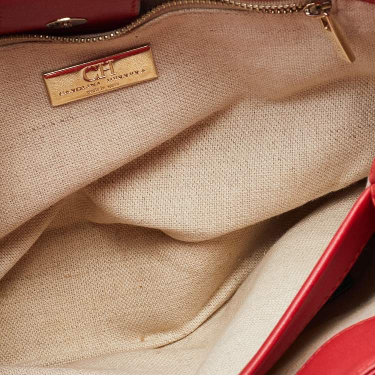 Pre Owned CH Carolina Herrera Red Monogram Embossed Leather Tote
