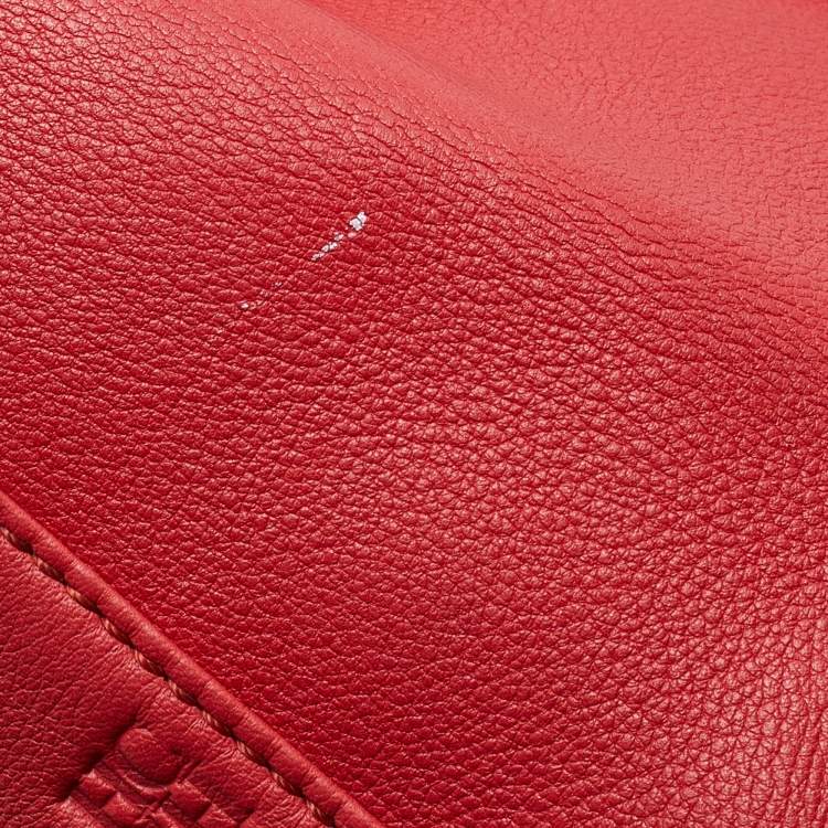 Pre Owned CH Carolina Herrera Red Monogram Embossed Leather Tote