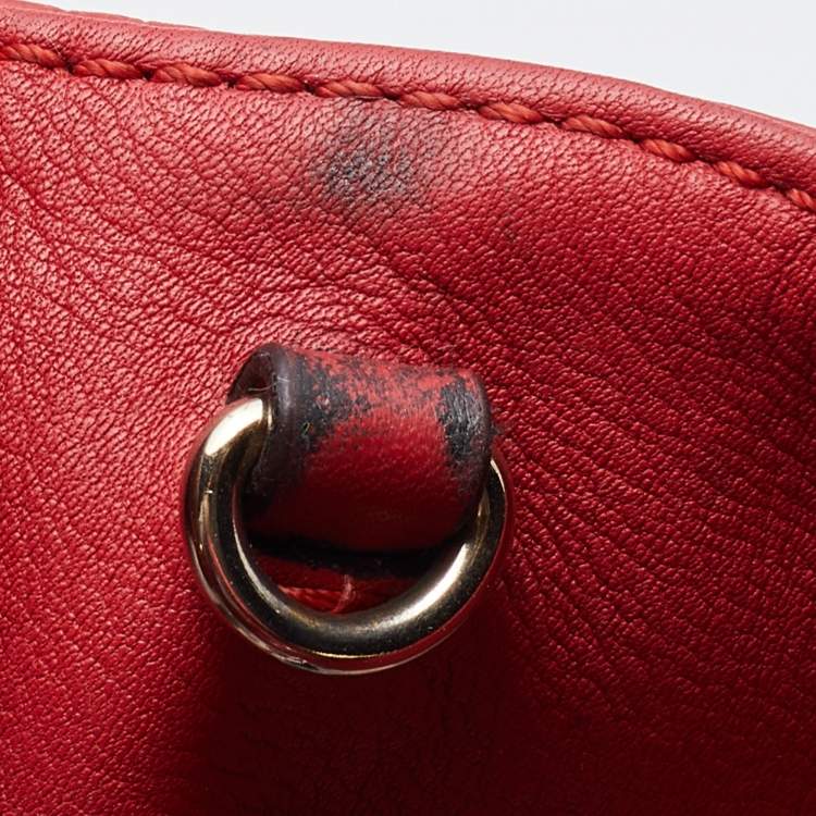 Pre Owned CH Carolina Herrera Red Monogram Embossed Leather Tote