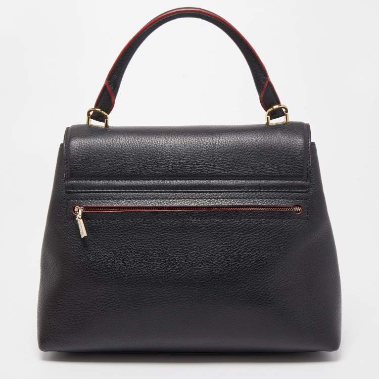 Pre Owned CH Carolina Herrera Black Monogram Leather Top Handle Bag