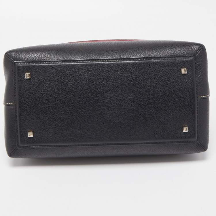 Pre Owned CH Carolina Herrera Black Monogram Leather Top Handle Bag