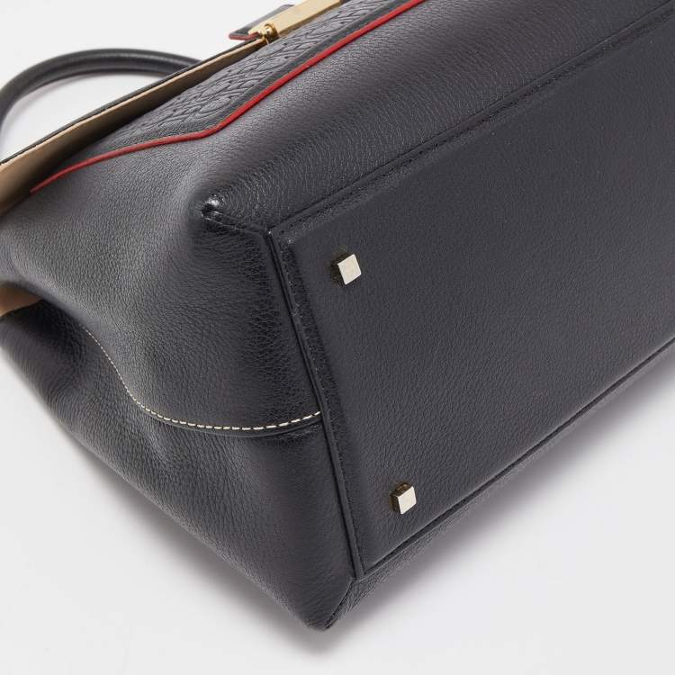 Pre Owned CH Carolina Herrera Black Monogram Leather Top Handle Bag
