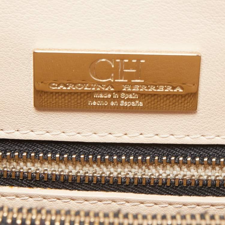 Pre Owned CH Carolina Herrera Black Monogram Leather Top Handle Bag