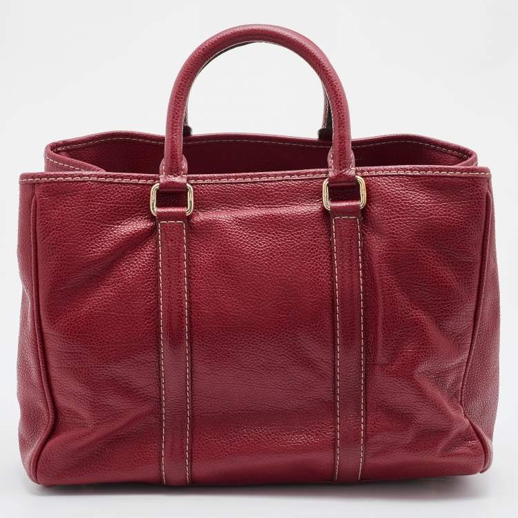 Pre Owned CH Carolina Herrera Red Grained Leather Matteo Tote