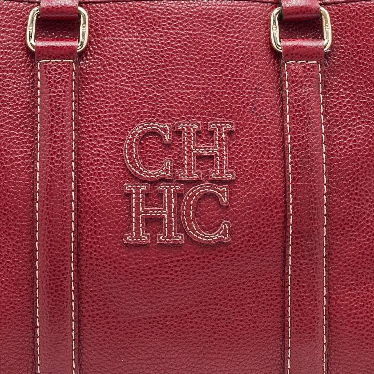 Pre Owned CH Carolina Herrera Red Grained Leather Matteo Tote