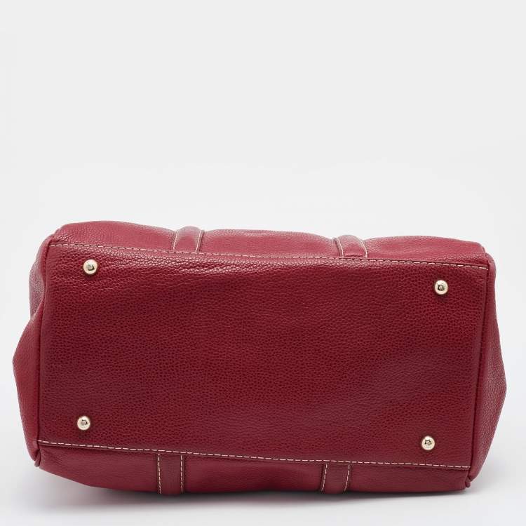 Pre Owned CH Carolina Herrera Red Grained Leather Matteo Tote
