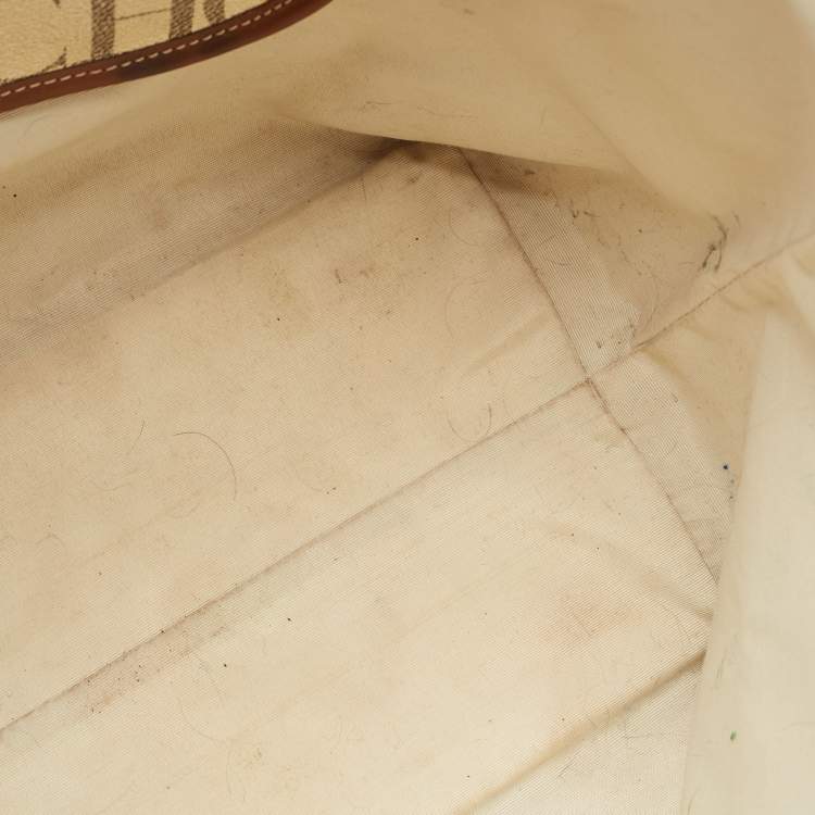Pre Owned CH Carolina Herrera Off White/Brown Signature Coated Canvas and Leather Shopper Tote
